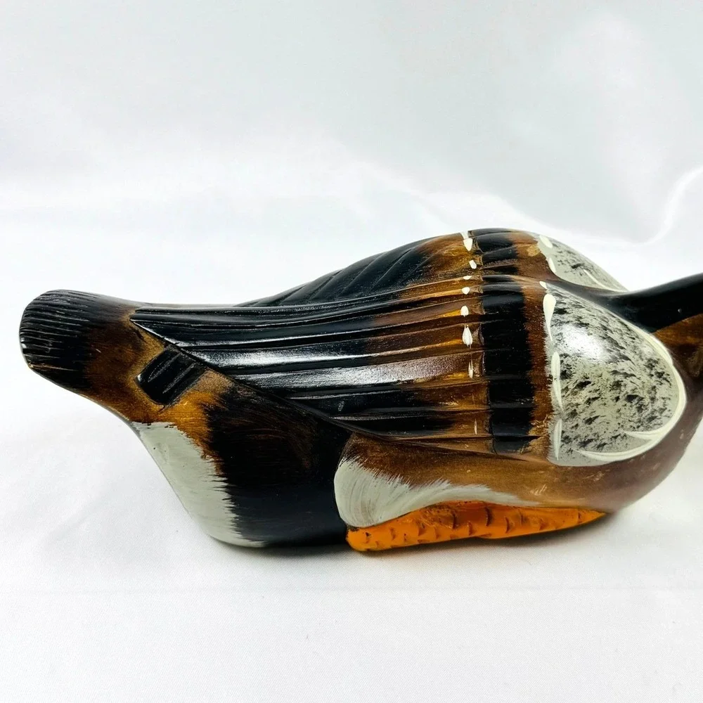 VTG Hand Carved Wood Goose Long Neck Duck Decoy Glass Eyes 13